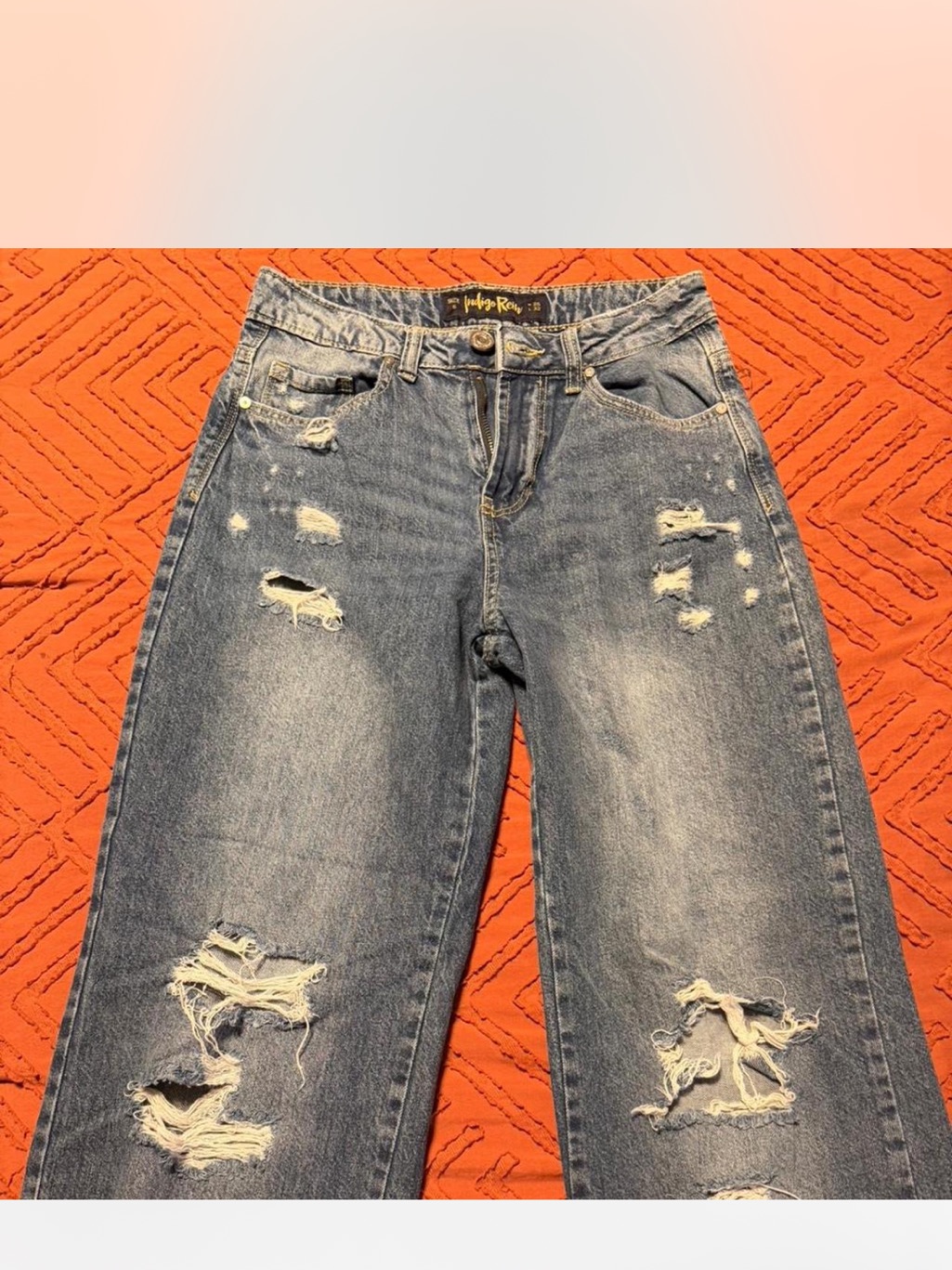 Indigo Rein Distressed WideLeg Jeans In Denim Blue